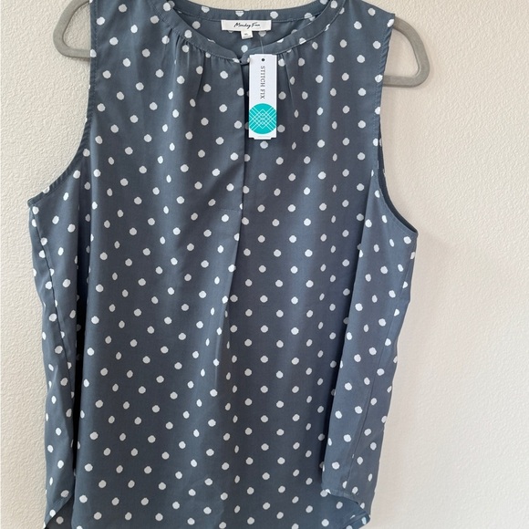 Navy Polka Dot Sleeveless Top - Picture 1 of 8